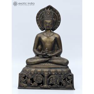 Estatua de metal elegante con escultura de latón de Buda coronado de 14 pulgadas - Product Image 4