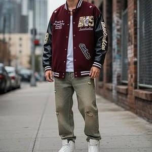 Vestes universitaires pour hommes, style vintage, veste de baseball, veste à boutons, veste bomber à blocs de couleur, streetwear décontracté, style universitaire rétro, athlétique - Product Image 2