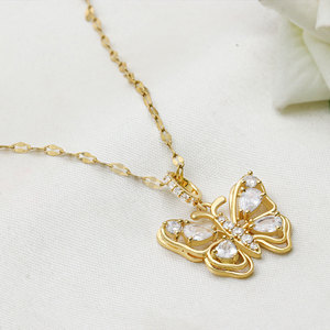 Collar con Colgante de Mariposa Chapado en Oro de Plata Esterlina 925 con Circonita Cúbica de Corte Pera y Cadena de Labios, Joyería al por Mayor para Mujer, Regalo para Fiesta - Product Image 2