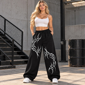 Y2K Black Tribal Print Sweatpants Women Wide Leg <b>Elastic</b> <b>Waist</b> Drawstring Loose Casual Streetwear <b>Trousers</b> - Product Image 4