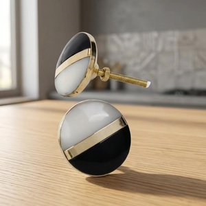 Modern Ivory Bone Horn Brass Wood Knob with <b>Gold</b> Stripe and Brass <b>Pull</b> for Wardrobe Dresser <b>Drawer</b> & Bedroom Cabinet - Product Image 4