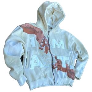 Sweat à capuche pour homme, délavé à l'acide, 100% coton, effet soleil, streetwear, coupe classique, logo frontal, tissu épais 300g - Product Image 2