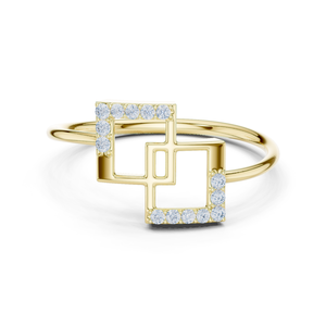 Anillo de Oro con Diamantes, Diseño Cuadrado Abierto con Halo, Joyería Nupcial para Mujer, Regalo de Compromiso o Boda - Product Image 6