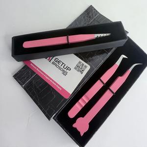 Ensemble de pinces à cils anti-magnétiques en acier inoxydable de qualité supérieure, roses, droites et courbées, pour extensions de cils volume, avec découpe chat mignonne personnalisée - Product Image 5