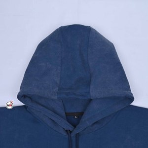 Custom Color Design Navy Blue Hooded Sweatshirt Regular Fit Cotton French <b>Terry</b> Casual Pullover with Front Logo Pocket Design - Product Image 3