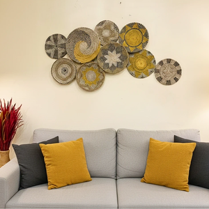 ชุดตะกร้าติดผนังสไตล์โบโฮทำมือจากหญ้าทะเล 9 ชิ้น – จานตกแต่งผนังแบบสาน - Product Image 5