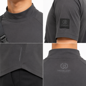 <b>Mens</b> Premium Techwear #2XL# Turtleneck #180GSM# <b>Stretch</b> Short Sleeve Quick Dry Baslay W/ Removable Utility Strap Smoke Tee - Product Image 4