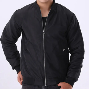 Chaqueta Bomber Negra para Hombre, Color Sólido, Cierre de Cremallera, Cuello Alto, Estilo Casual, Exterior de Poliéster, Corte Regular, para Otoño - Product Image 4