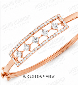 Brazalete de Diamantes de Lujo en Oro Rosa de 18K, Joyería Fina Geométrica, Corte Princesa Redondo con Halo, para Uso Diario, Moderno, Elegante, Regalo - Product Image 6