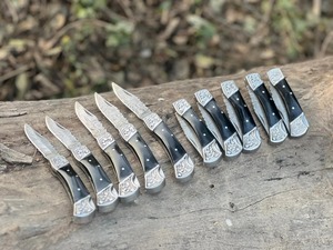 Cuchillo Plegable de Damasco Hecho a Mano, Cuchillo de Bolsillo con Mango de Cuerno de Acero, Multifuncional, Industrial, OEM, DIY, Funda de Cuero, EDC para Exteriores - Product Image 2