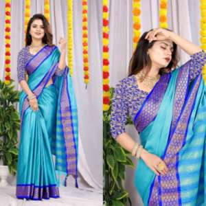 Sari en soie Aura Qunoot Closet avec blouse et pallu assortis de style ethnique, sari pour femmes du Gujarat - Product Image 1