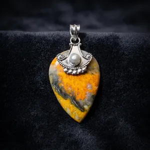 925 Sterling Silver Bumble Bee Jasper Pendant Natural Gemstone Handmade Statement Jewelry Vintage Style Wholesale - Product Image 2