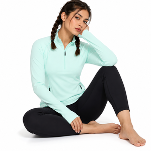 <b>Women</b>’s Mint <b>Quarter</b> <b>Zip</b> Athletic Top Long Sleeve Thumbhole Cuffs Zipper Pockets Lightweight Active Pullover <b>Sweatshirt</b> Supplier - Product Image 4