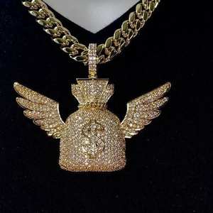 จี้รูปปีกนางฟ้าประดับเพชรหรูหรา พร้อมสัญลักษณ์ดอลลาร์ ประดับเพชร VVS มอยส์ซาไนต์ เครื่องประดับฮิปฮอป - Product Image 3