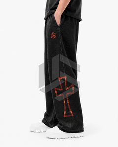 Men's Customized Color Regular Fit Breathable Cotton Straight Sweatpants with Flame Cross Print Elastic Waist Casual Spring Wear - Product Image 5