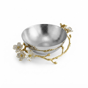 Premium Hammered <b>Metal</b> <b>Bowl</b> With Floral Orchid Vine Rim Elegant Stainless Steel Decorative Fruit Dish For Wedding Table Decor - Product Image 4