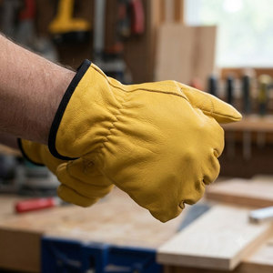 Gants de sécurité en cuir jaunes, lisses, résistants à l'abrasion, antidérapants, anti-vibrations, respirants, antistatiques, avec poignets froncés, usage général - Product Image 5
