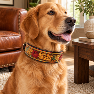 Collar de Cuero Floral Grabado ROYAL INTERNATIONAL para Perros, Diseño Western Tallado a Mano, Cierre de Hebilla Ajustable para Perros - Todas las Estaciones - Product Image 3