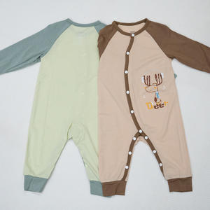 ALB02 Ensemble de vêtements pour enfants à motif de dessin animé mignon, respirant, unisexe, col rond, un bouton, manches longues, tissu tricoté en modal et élasthanne - Product Image 6