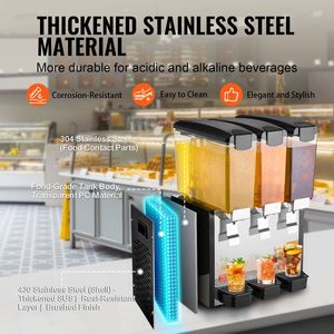 Dispenser per Bevande Commerciale in Acciaio Inox 10L/10.6QT con 3 Serbatoi, Macchina per Tè Freddo 440W, Distributore di Succhi Commerciale - Product Image 4