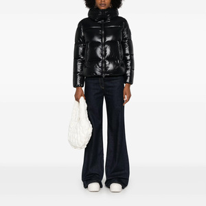 Women's <b>Black</b> Quilted Puffer Jacket With <b>Pillow</b> Collar Full Sleeve Zipper Closure Winter Coat Regular Length Solid Color - Product Image 4