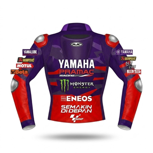 เสื้อแจ็คเก็ตหนังแท้สำหรับแข่งรถ Fabio Quartararo Ramaha MotoCP ทำจากหนังวัว/หนังจิงโจ้ ตัดเย็บตามขนาด พร้อมรูระบายอากาศ สำหรับการแข่งรถ/เสื้อแจ็คเก็ตป้องกัน - Product Image 2