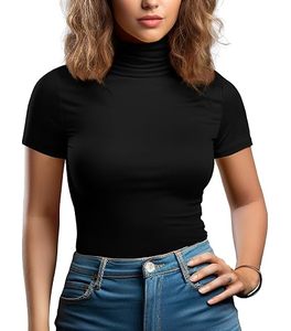 Camiseta de Cuello Alto de Manga Corta para Mujer, con Logotipo Digital, Corte Súper Regular, Transpirable, para Uso Diario - Product Image 1