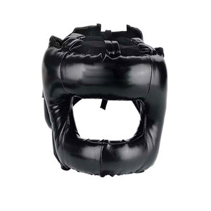 Protège-tête de boxe en cuir PU noir avec fermeture à boucle, équipement de protection pour adultes, usage sportif unisexe - Product Image 1