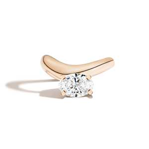 Anillos de Compromiso Personalizados con Diamantes Cultivados en Laboratorio, Corte Ovalado, Oro Sólido de 14K/18K, 1.5 Quilates, Engaste de Garras, Banda Ancha Curva de 5mm, Anillos de Novia Ondulados - Product Image 1
