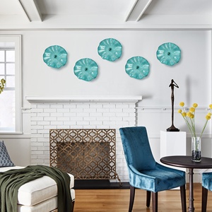 Longree 아쿠아 블루 청록색 벽걸이 형 플래터 치훌리 스타일 수제 무라노 유리 접시 벽 예술 - Product Image 6