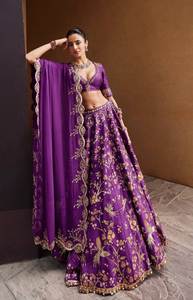 Ensemble Lehenga Choli extensible violet style Bollywood, broderie Zari et sequins, tenue traditionnelle pour mariage et fête, pour femme, été, sans plis - Product Image 3