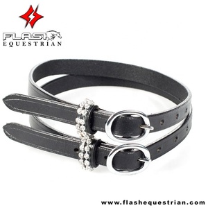 Sangles d'éperon en cuir de vache de couleur noire sur mesure de haute qualité avec boucle en alliage Bracelet robuste équestre durable avec sangles en métal - Product Image 2