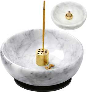 Brûleur d'encens de luxe en laiton et résine blanche, style art moderne, fait main, avec insert pour bois de santal et cendrier, pour la méditation religieuse et la décoration intérieure - Product Image 5