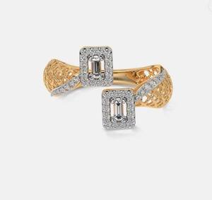 แหวนค็อกเทลทรงเรขาคณิต ชุบทองคำแท้ 14K เพชรเพาะเลี้ยงทรงเหลี่ยมมรกต ประดับเพชรแบบ Pave Setting รับรองโดย IGI สำหรับทั้งชายและหญิง เหมาะสำหรับงานหมั้น สไตล์ฮิปฮอป - Product Image 1