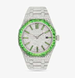 Montre mécanique de luxe DAZZLING JEWELS avec diamants Moissanite, bracelet en acier inoxydable glacé, date automatique et cadran à aiguilles en verre - Product Image 1