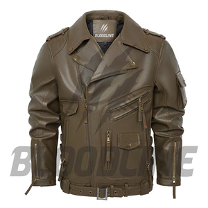 BLOODLINE Men's Black Genuine Leather Moto <b>Biker</b> <b>Jacket</b> Turn-down Collar Zipper Closure Autumn Wear - Product Image 6