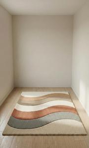 Tapis d'appoint moderne abstrait ondulé en laine, antidérapant, doux, tufté, multicolore, à rayures aux tons terreux, à poils moyens, pour salon - Product Image 6