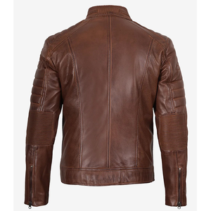 2026 OEM Winter Hot Selling <b>Brown</b> Cowhide <b>Leather</b> <b>Jacket</b> Men's Stand Collar Zipper Front Pockets 100% High Quality Low MOQ - Product Image 2