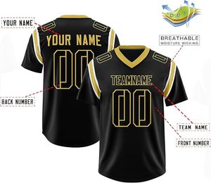 Camiseta de Fútbol Americano Personalizada Negra y Dorada con Cuello en V, Manga Corta, Impresión Sublimada con Nombre y Número del Equipo, Transpirable, de Poliéster para Hombre - Product Image 3