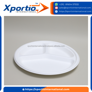 Assiette ronde compartimentée en bagasse de qualité supérieure, jetable, 3 compartiments, matériaux compostables, qualité alimentaire, pour buffets, fêtes, restaurants et plats à emporter - Product Image 5