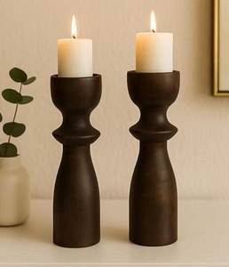 Juego de Portavelas de Madera de Estilo Minimalista, Color Verde Azulado, Forma Cilíndrica, Decoración del Hogar, Diseño Duradero - Product Image 2