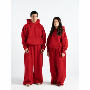 Conjunto Deportivo Informal para Hombre, Diseño 2026, Sudadera con Capucha y Pantalones de Chándal de Forro Polar Rojo, Fabricante Mayorista - Product Image 1