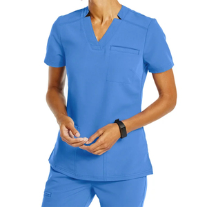 Divisa Ospedaliera Unisex Nera con Scollo a V, Manica Corta, in Rayon Tessuto, con Rilevamento Ago, Fusione Senza Cuciture, Logo Personalizzabile - Product Image 5