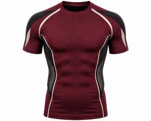 <b>Men's</b> Maroon Short Sleeve <b>Compression</b> T-<b>Shirt</b> Quick Dry Slim Fit Sporty O-Neck Knitted Solid Blank Breathable Athletic Canvas - Product Image 1