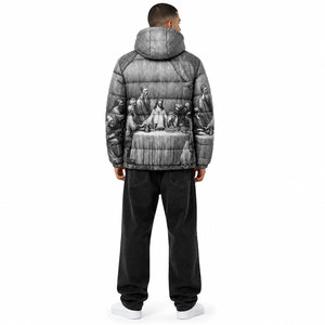 Veste matelassée à capuche pour homme, hiver, épaisse, rembourrage en polyester, fermeture éclair, impression par sublimation, design photo, style décontracté - Product Image 6