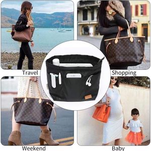 Women's Large Black Tote Bag Organizer <b>Insert</b> Multi-Pocket Travel <b>Handbag</b> Liner with Handles - Product Image 2