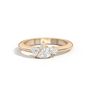 18K Solid Gold Vintage <b>Cluster</b> Rings Pear Baguette Trillion Cut Lab Grown Diamond Prong Set Asymmetric Women Party Custom - Product Image 1