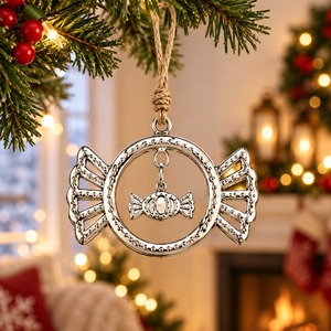 Ornement de Noël en métal argenté texturé, design circulaire suspendu, décoration traditionnelle pour arbre de Noël - Product Image 2
