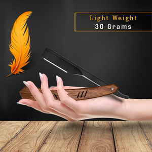 มีดโกนหนวดตรงสแตนเลส ด้ามไม้ น้ำหนักเบา ทนทาน สำหรับช่างตัดผม - Product Image 5
