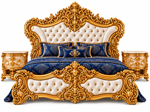 Turkish Style Luxury Wooden Bedroom Furniture Majestic High End Carved <b>Bed</b> with Side Table Gold-Finished <b>Double</b> <b>Bed</b> Australia - Product Image 2